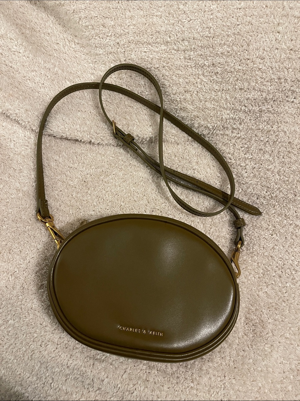 Charles & Keith Olive Oval Leather Crossbody Bag